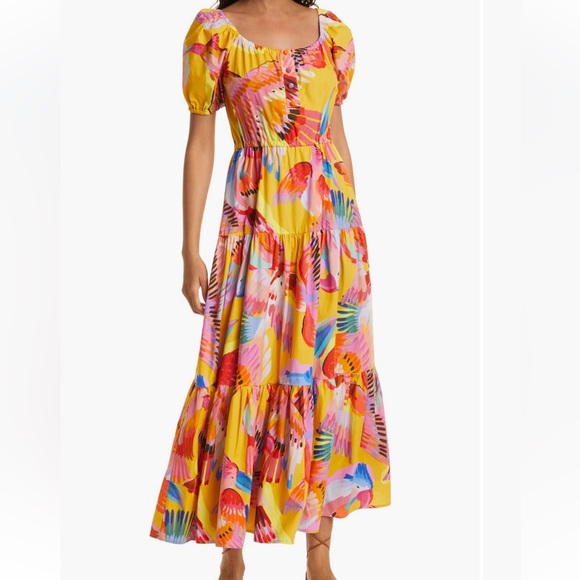 FARM Rio Dresses & Skirts - FARM RIO Neon Macaws Puff Sleeve Dress
